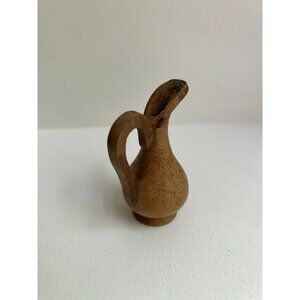 Wooden Carved Miniature Pitcher Signed Jerusalem 3in x 1.5in